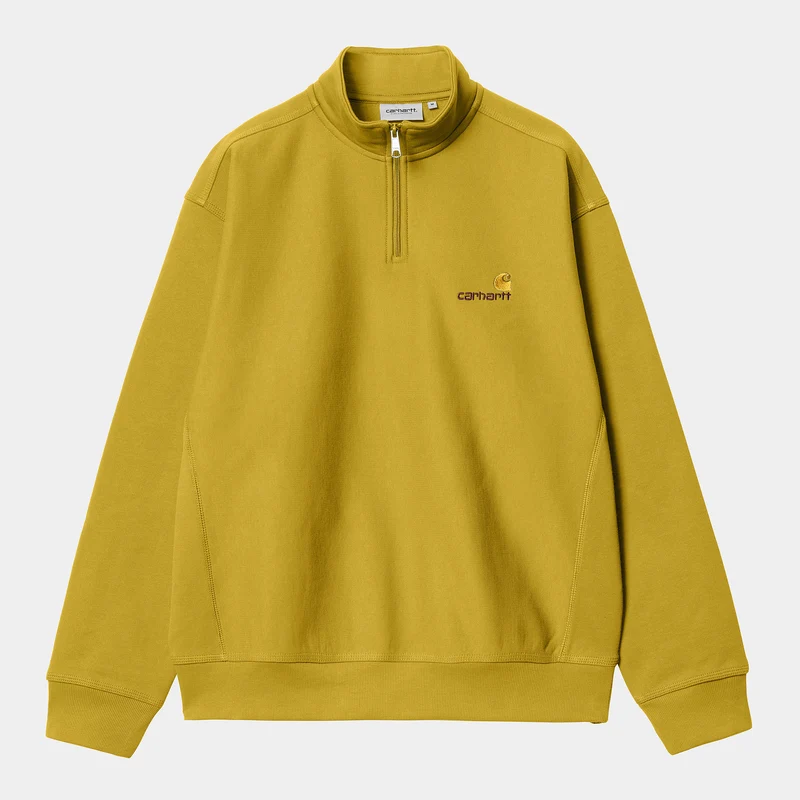 Carhartt WIP Herren Halb-Zip-Reißverschluss American Script Sweatshirt - Goldoliv