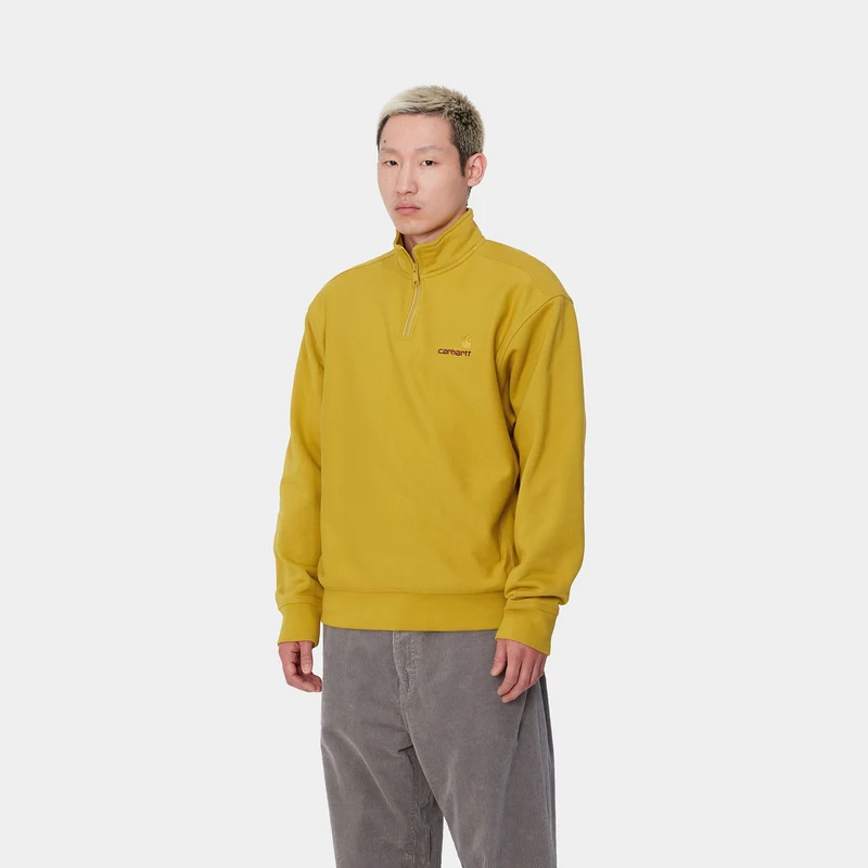 Carhartt WIP Herren Halb-Zip-Reißverschluss American Script Sweatshirt - Goldoliv