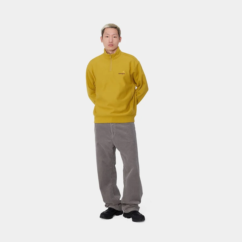 Carhartt WIP Herren Halb-Zip-Reißverschluss American Script Sweatshirt - Goldoliv