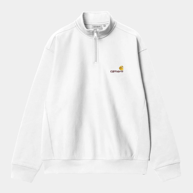 Carhartt WIP Herren Halb-Zip-Reißverschluss American Script Sweatshirt - Weiß