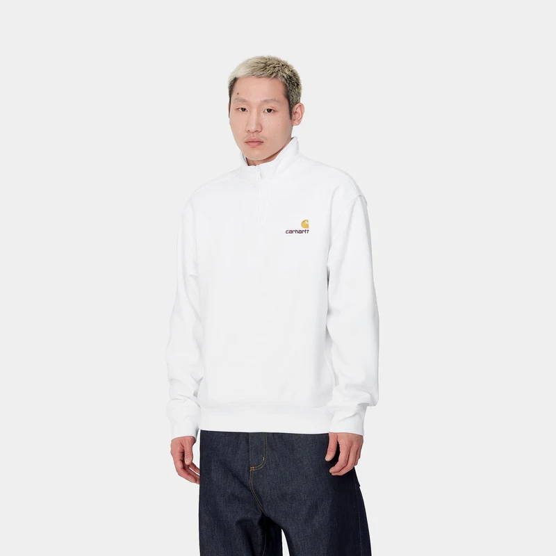Carhartt WIP Herren Halb-Zip-Reißverschluss American Script Sweatshirt - Weiß