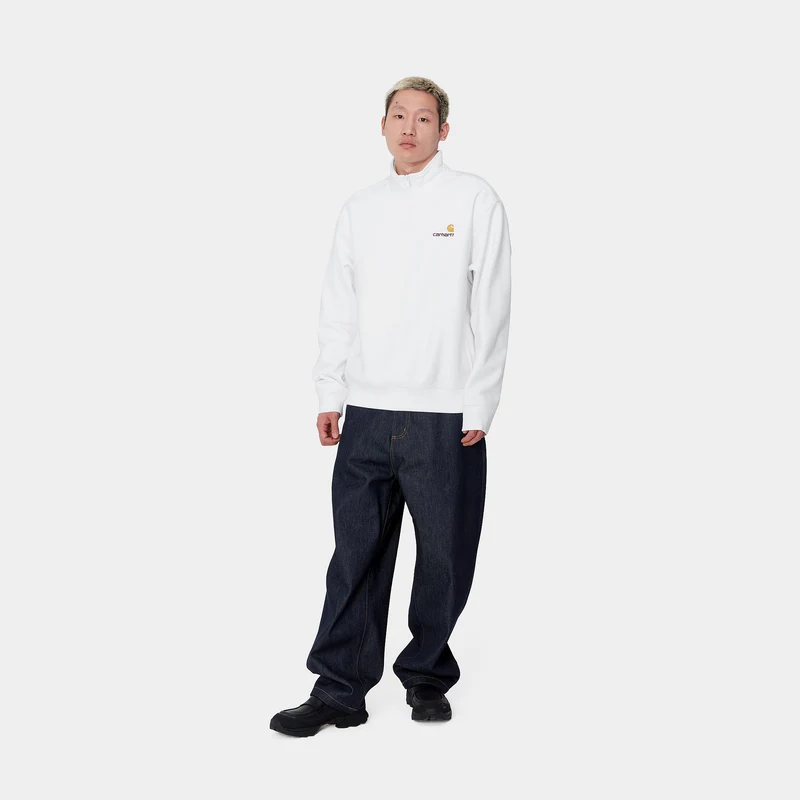 Carhartt WIP Herren Halb-Zip-Reißverschluss American Script Sweatshirt - Weiß