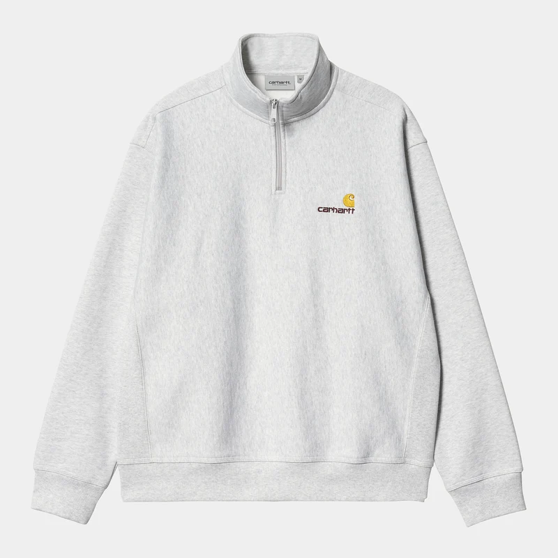 Carhartt WIP Herren Halb-Zip-Reißverschluss American Script Sweat-Top – Ash Heather