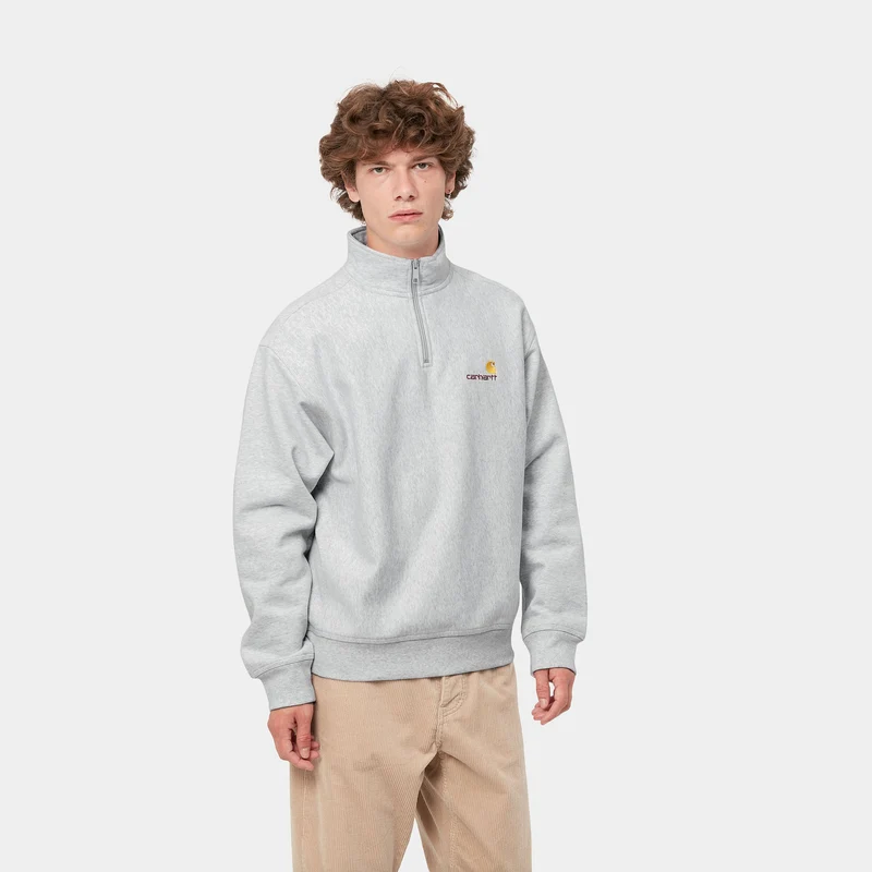 Carhartt WIP Herren Halb-Zip-Reißverschluss American Script Sweat-Top – Ash Heather