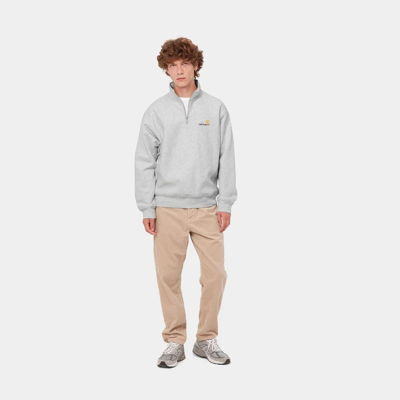 Carhartt WIP Herren Halb-Zip-Reißverschluss American Script Sweat-Top – Ash Heather