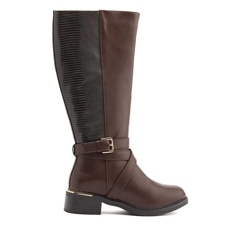 Buckled Calf-Length Boots - WBINS40109 / 325 985 - Brown