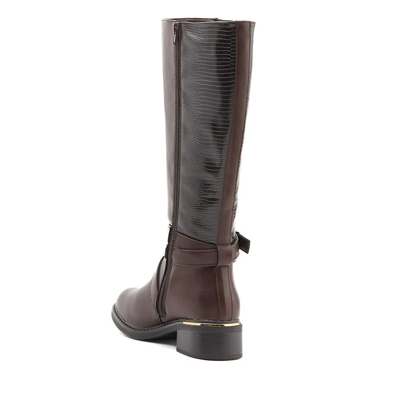 Buckled Calf-Length Boots - WBINS40109 / 325 985 - Brown