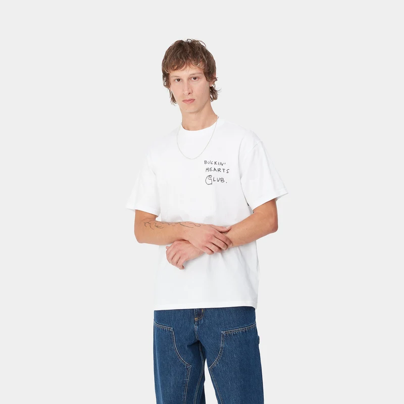 Carhartt WIP Herren Pepe Buckin Hearts Club Kurzarm-T-Shirt - Weiß