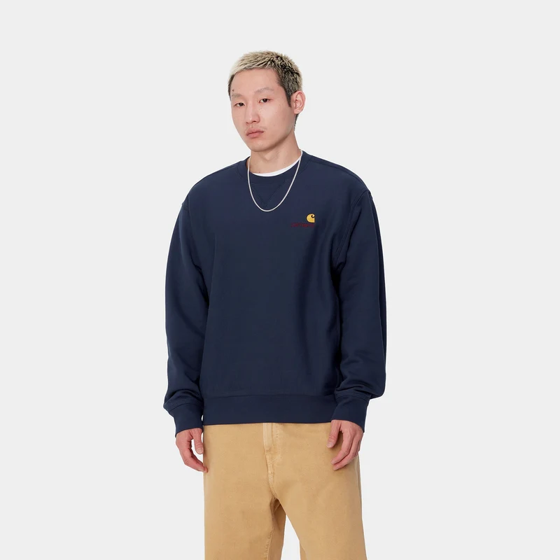 Carhartt WIP Herren American Script Sweatshirt – Air Force Blau