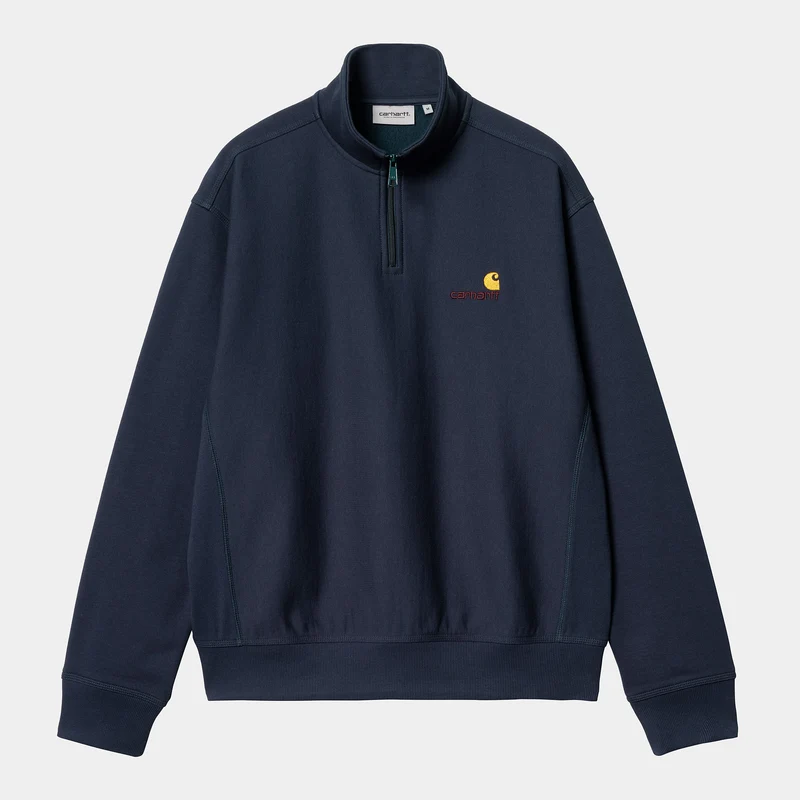 Carhartt WIP Herren Halb-Zip-Reißverschluss American Script Sweatshirt – Air Force Blau