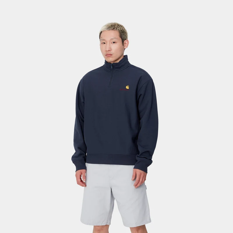 Carhartt WIP Herren Halb-Zip-Reißverschluss American Script Sweatshirt – Air Force Blau