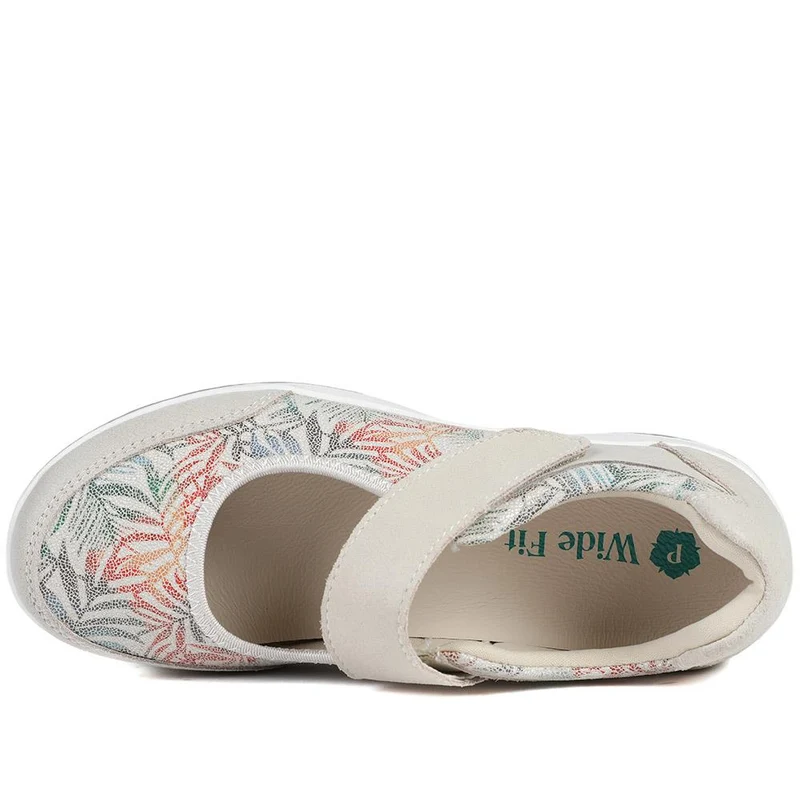 Wide Fit Leather Mary Janes - BRK42012 / 328 095 - BEIGE FLORAL
