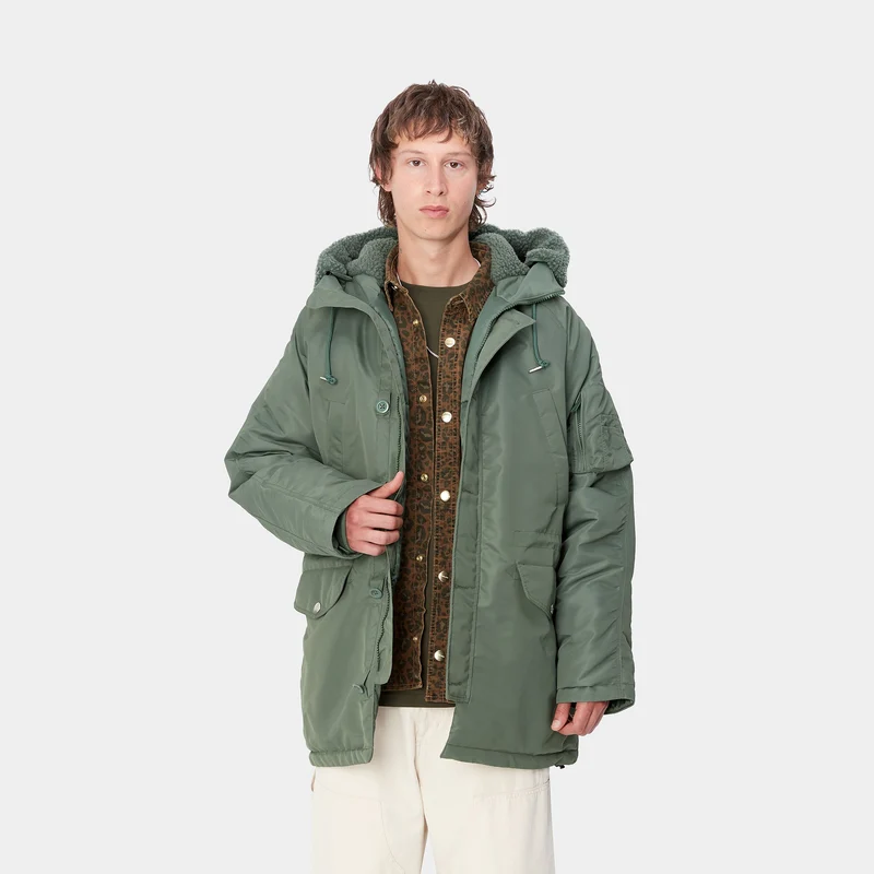 Carhartt WIP Olten Parkajacke für Herren mit Kapuze - Entengrün