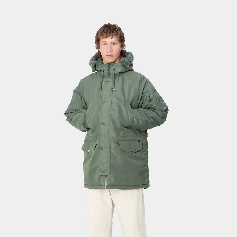 Carhartt WIP Olten Parkajacke für Herren mit Kapuze - Entengrün