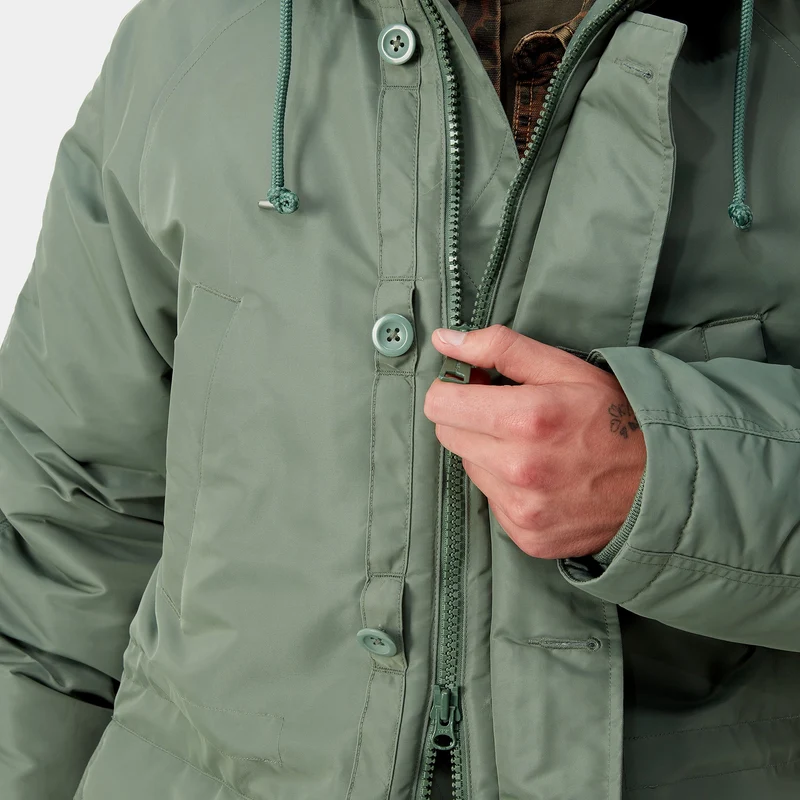 Carhartt WIP Olten Parkajacke für Herren mit Kapuze - Entengrün