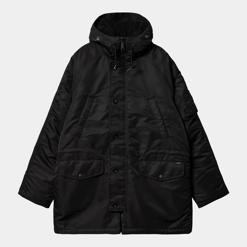 Carhartt WIP Olten Parkajacke für Herren mit Kapuze - Schwarz
