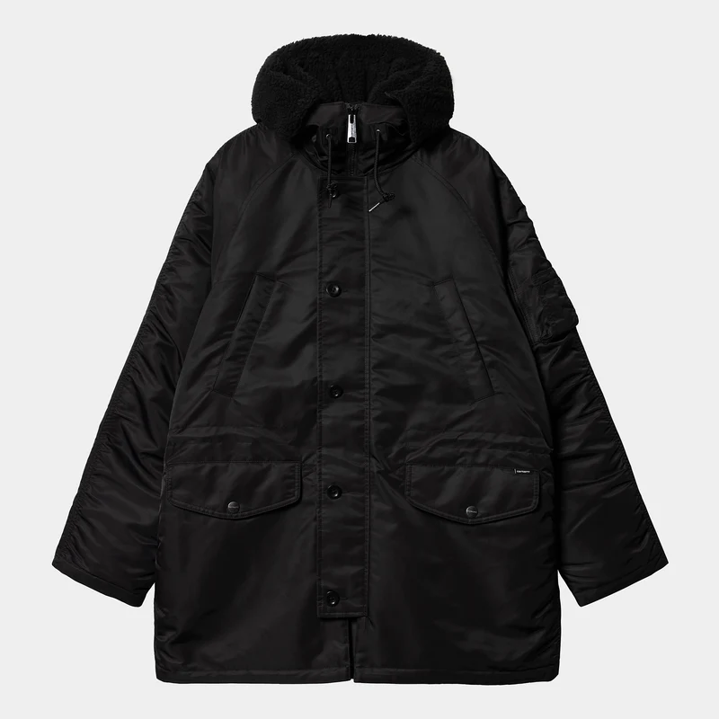 Carhartt WIP Olten Parkajacke für Herren mit Kapuze - Schwarz