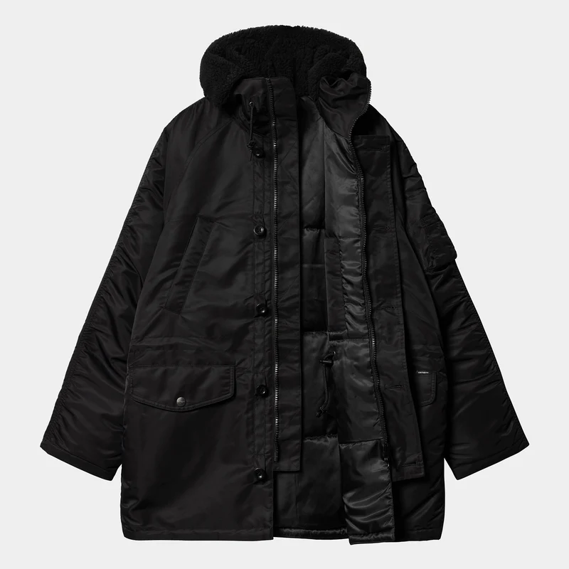 Carhartt WIP Olten Parkajacke für Herren mit Kapuze - Schwarz