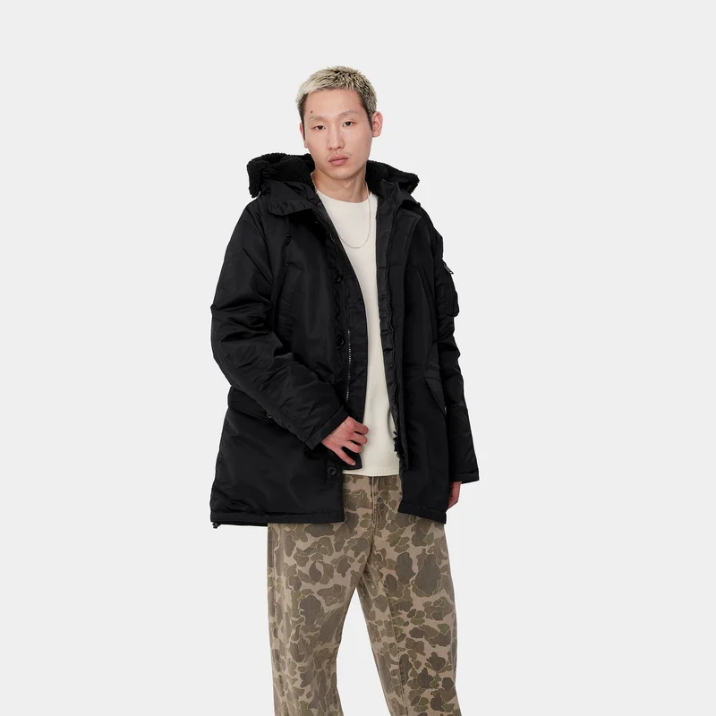 Carhartt WIP Olten Parkajacke für Herren mit Kapuze - Schwarz
