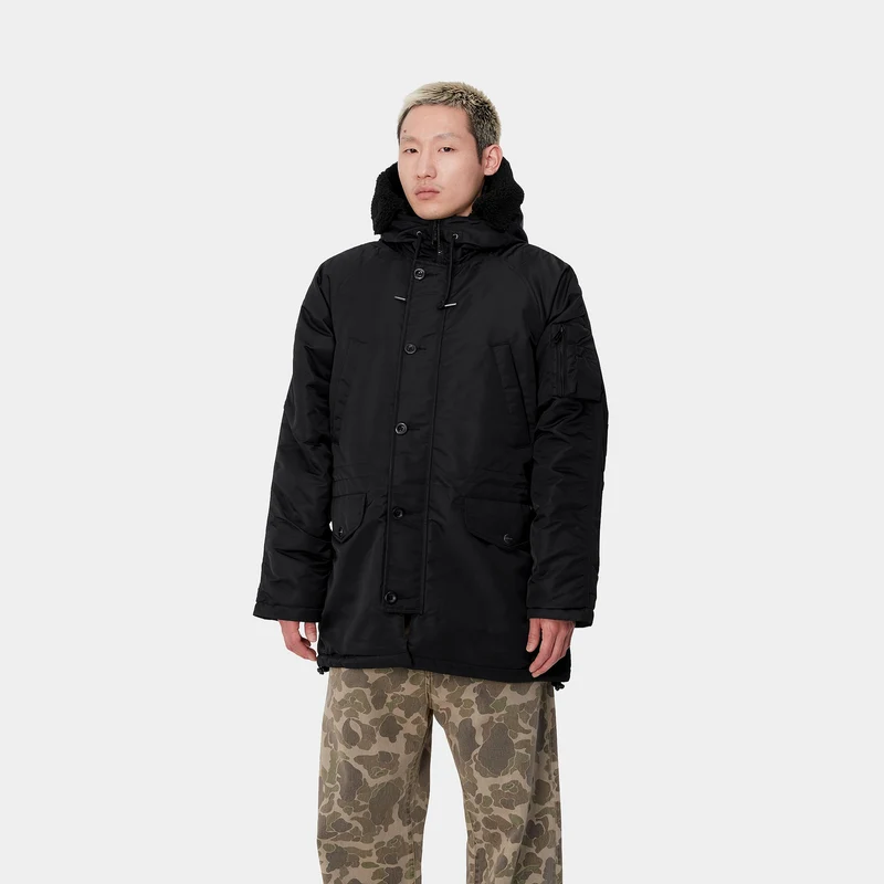 Carhartt WIP Olten Parkajacke für Herren mit Kapuze - Schwarz