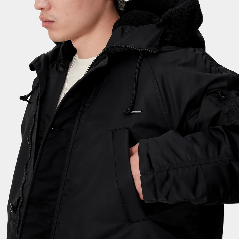 Carhartt WIP Olten Parkajacke für Herren mit Kapuze - Schwarz