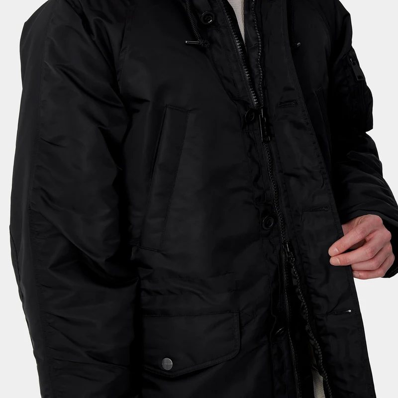 Carhartt WIP Olten Parkajacke für Herren mit Kapuze - Schwarz