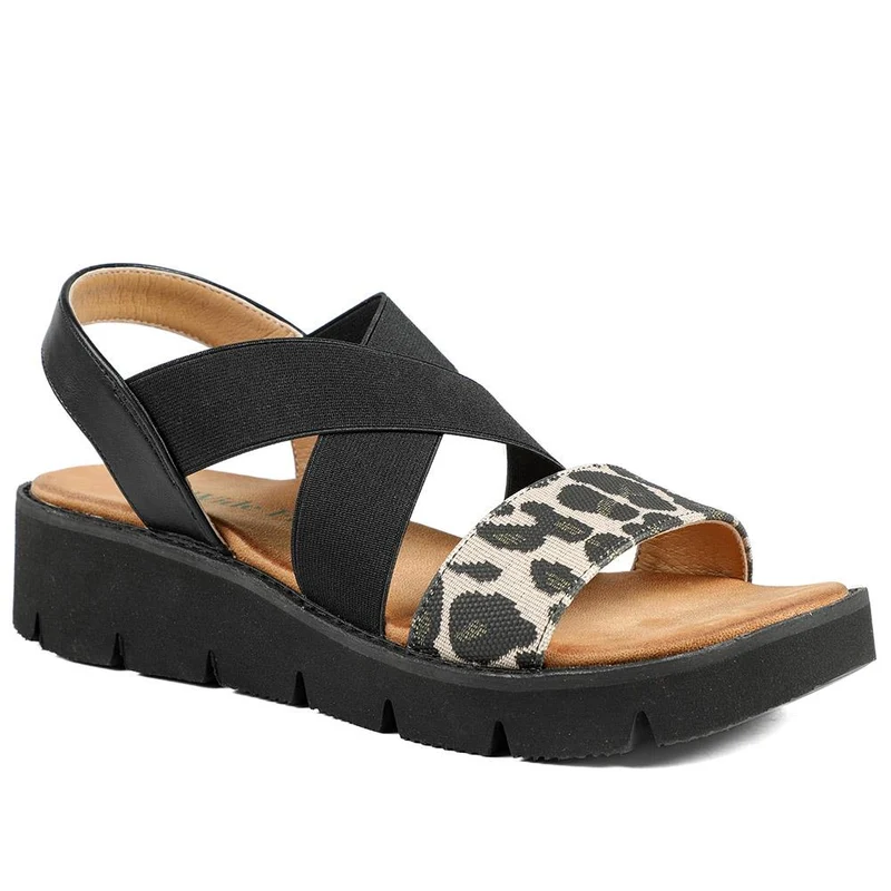 Wide Fit Elasticated Fashionable Sandals - BAIZH43026 / 328 881 - Black Multi