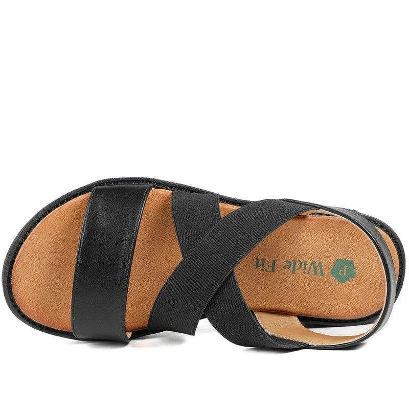 Wide Fit Elasticated Fashionable Sandals - BAIZH43026 / 328 881 - Black