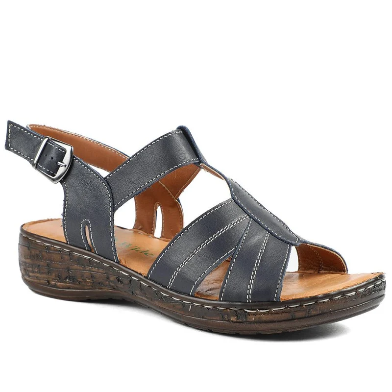 Wide Fit Leather Slingback Sandals - LUCK43008 / 329 407 - Navy