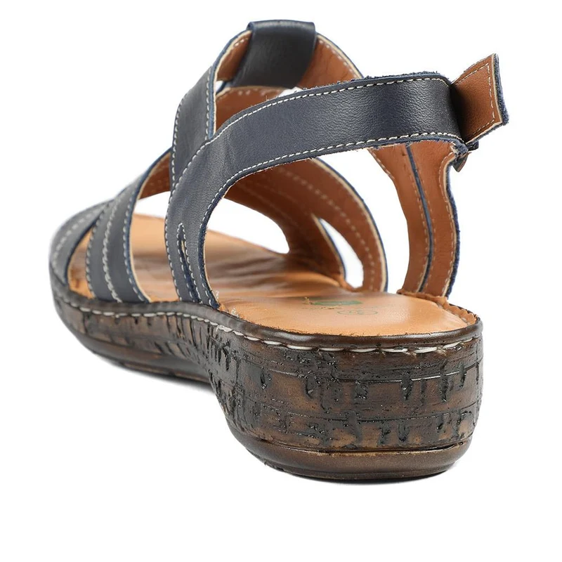 Wide Fit Leather Slingback Sandals - LUCK43008 / 329 407 - Navy