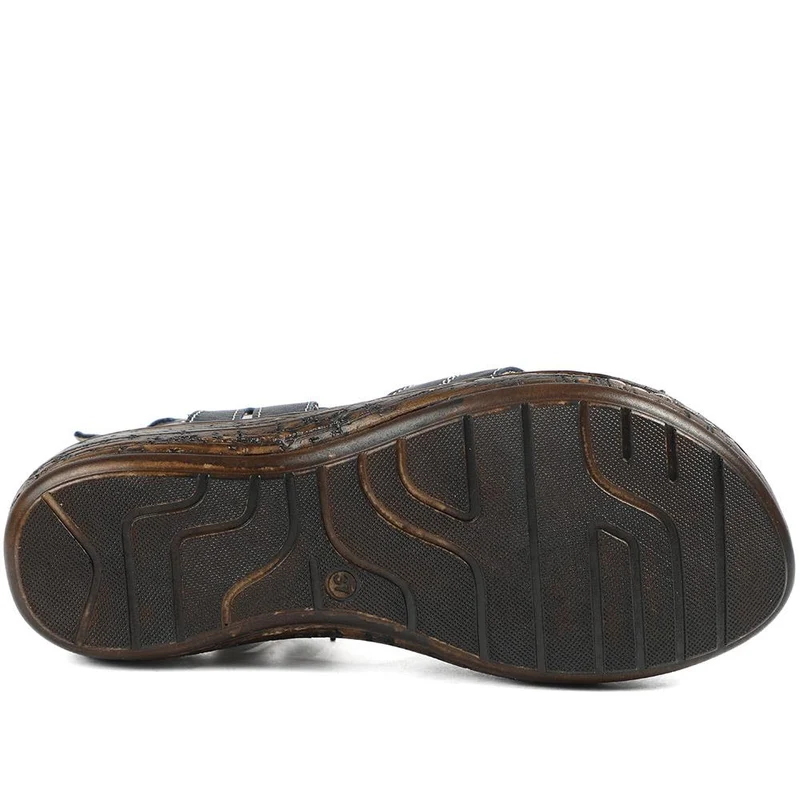 Wide Fit Leather Slingback Sandals - LUCK43008 / 329 407 - Navy