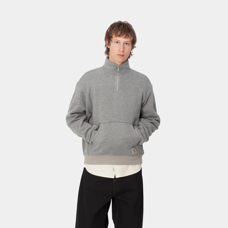 Carhartt WIP Luther Sweat-Top für Herren mit halbem Reißverschluss - Misty Grey Heather