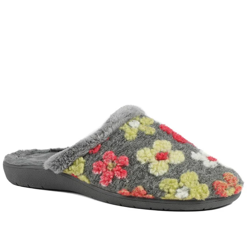Soft Floral Mule Slippers - FEVI43002 / 329 504 - Grey Multi