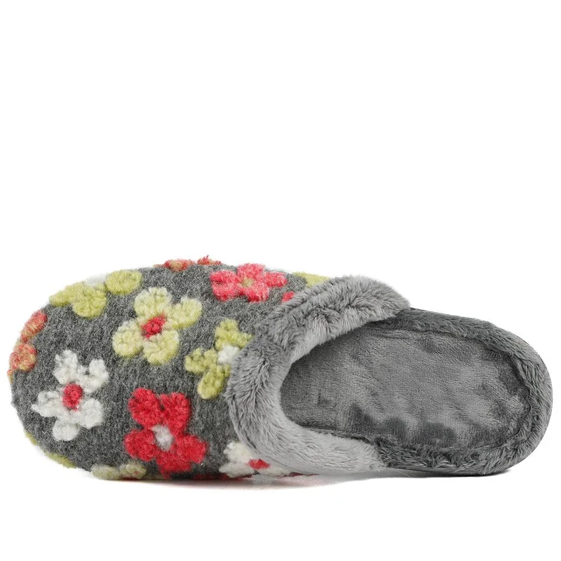 Soft Floral Mule Slippers - FEVI43002 / 329 504 - Grey Multi