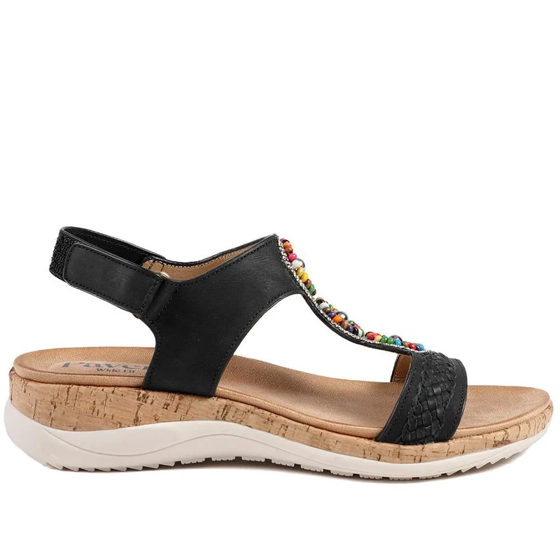 Comfort Beaded Wedge Sandals - BAIZH43022 / 329 012 - Black
