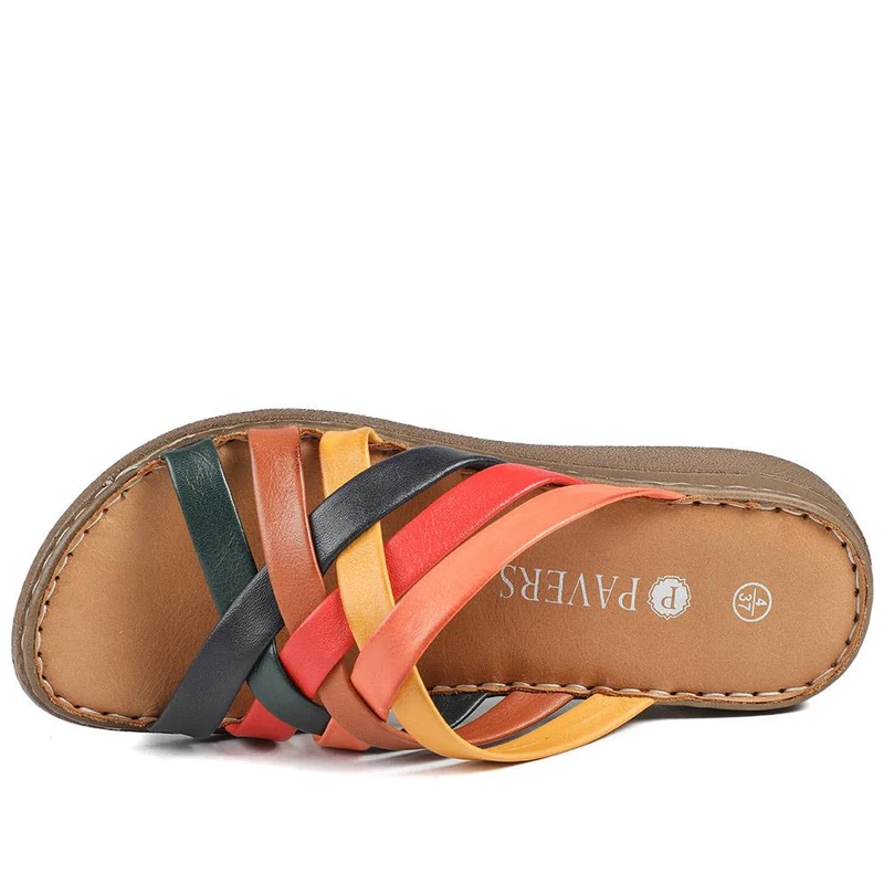 Leather Slip On Mule Sandals - LUCK43004 / 329 153 - Multi