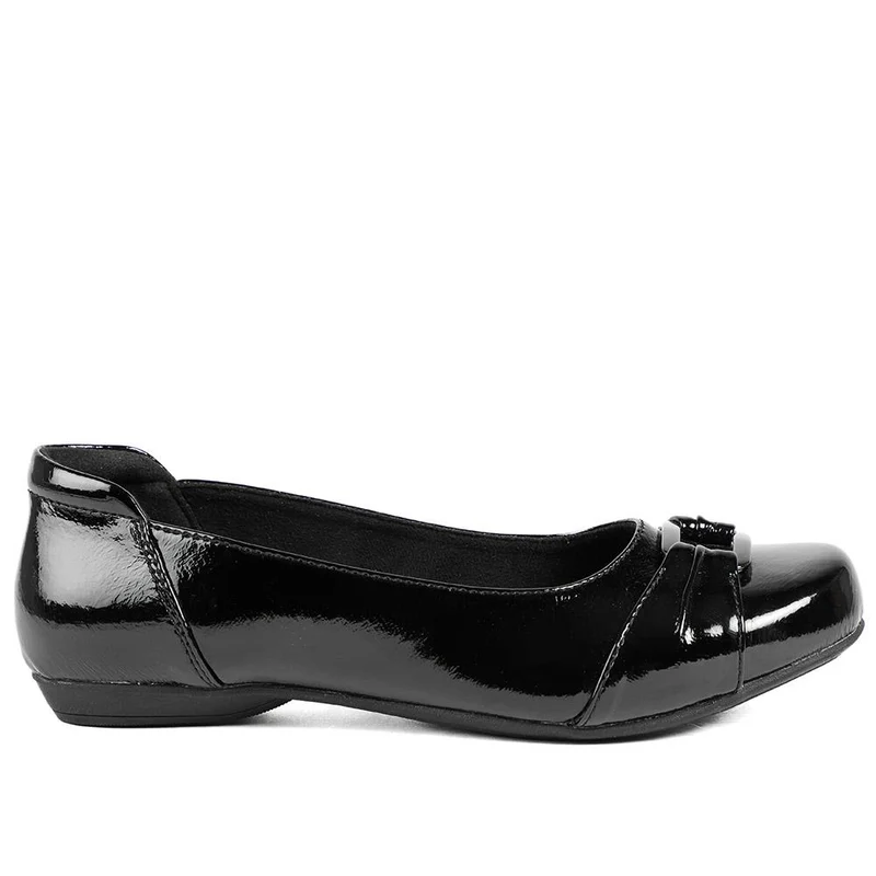 Wide Fit Patent Bow Detail Ballet Flats - WBINS43066 / 329 025 - Black Patent