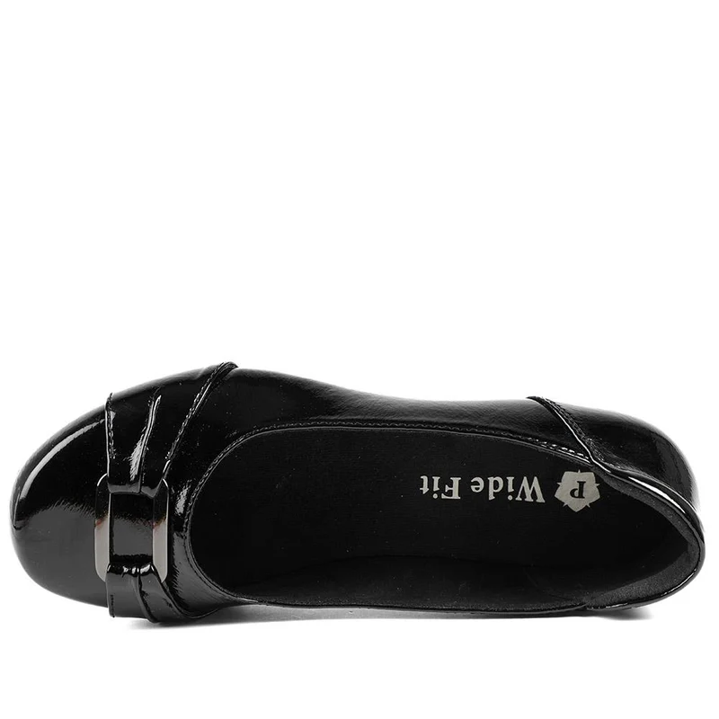 Wide Fit Patent Bow Detail Ballet Flats - WBINS43066 / 329 025 - Black Patent