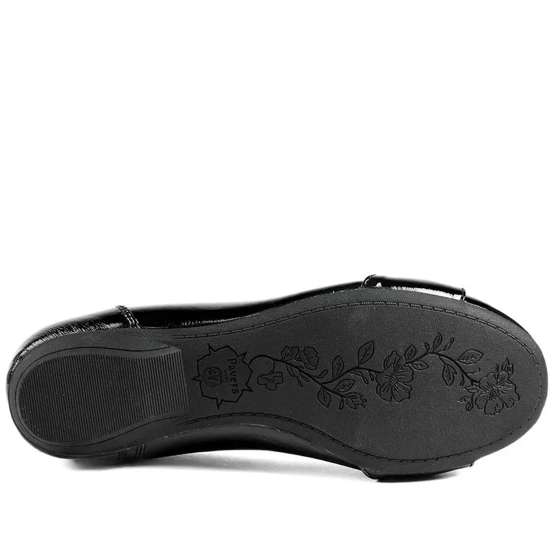 Wide Fit Patent Bow Detail Ballet Flats - WBINS43066 / 329 025 - Black Patent