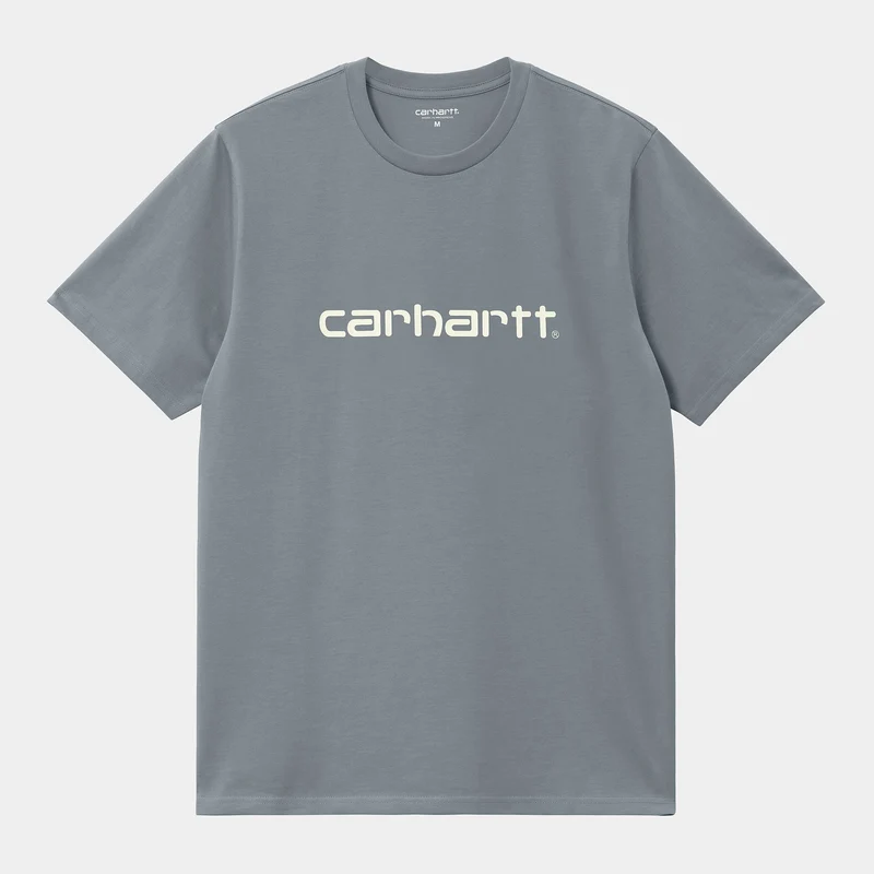 Carhartt WIP Kurzarm-T-Shirt mit Schriftzug für Herren – Taubengrau / Wachs