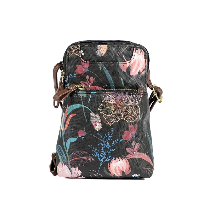 Adjustable Floral Cross-Body Bag - JEWN41000 / 326 888 - Black Floral