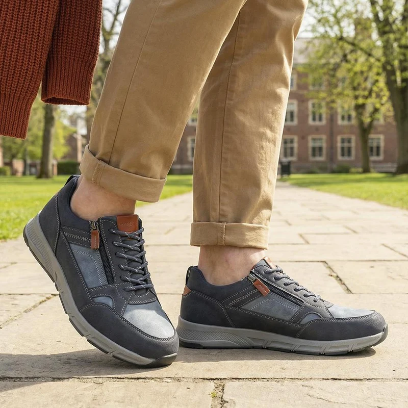 Wide Fit Zip & Lace Fasten Casual Trainers - WBINS42069 / 327 866 - Navy