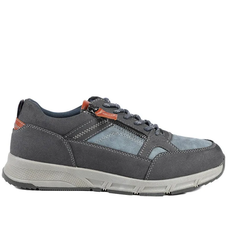 Wide Fit Zip & Lace Fasten Casual Trainers - WBINS42069 / 327 866 - Navy