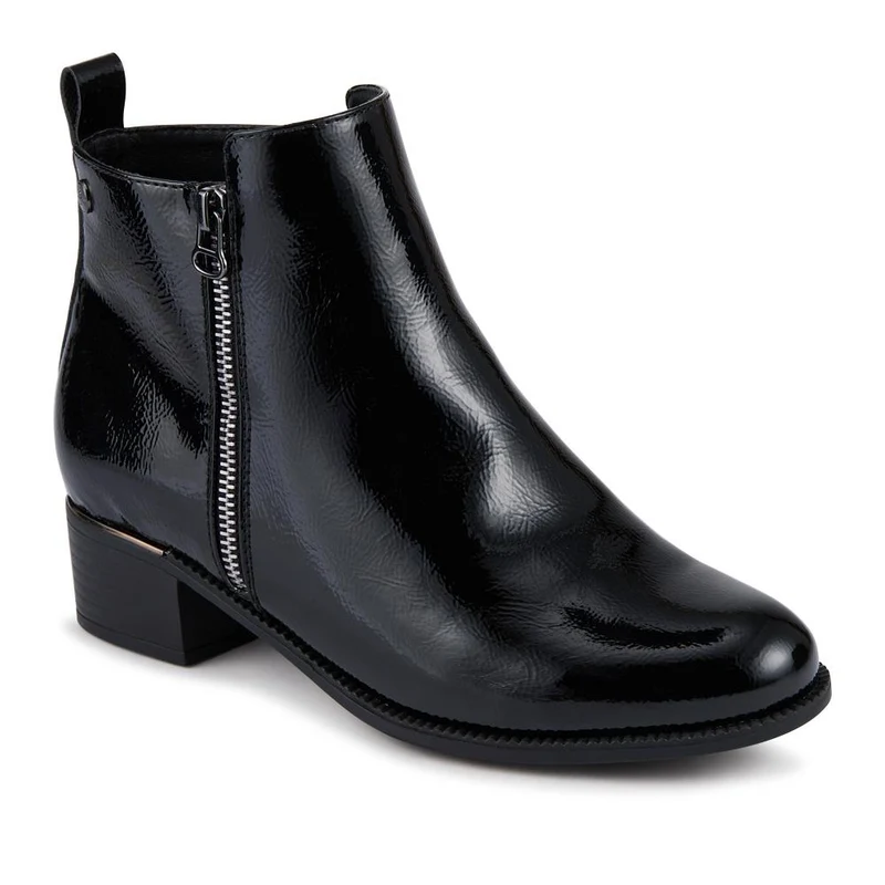 Wide Fit Smart Zip Up Ankle Boots - WOIL42015 / 328 132 - Black Patent