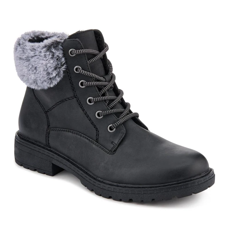 Faux Fur Cuff Lace Up Ankle Boots - WBINS42033 / 328 109