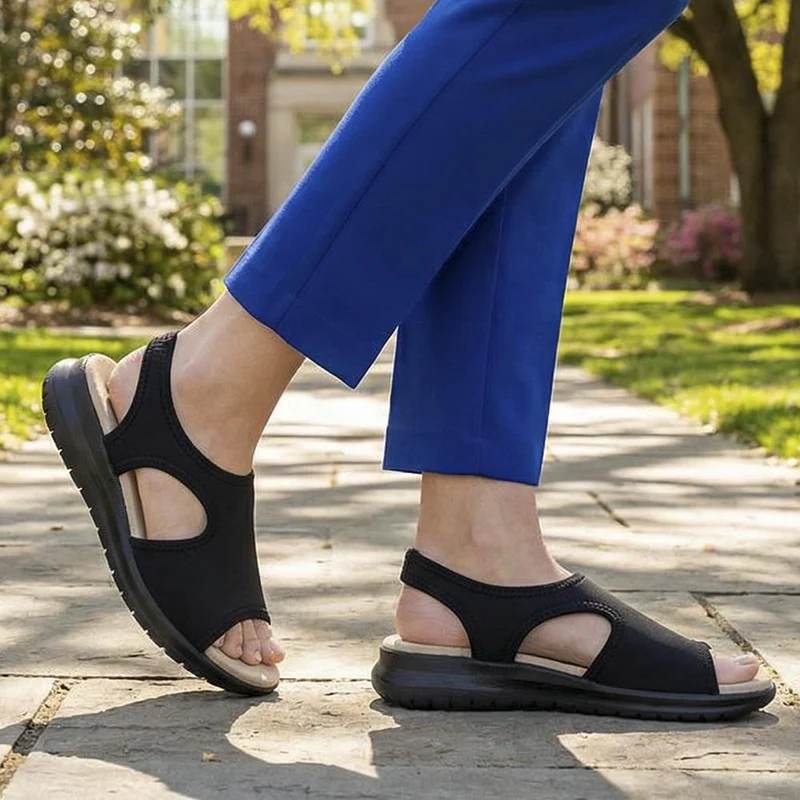 Stretch Comfort Sandals with Cushioned Insole - POLY43001 / 329 021 - Black