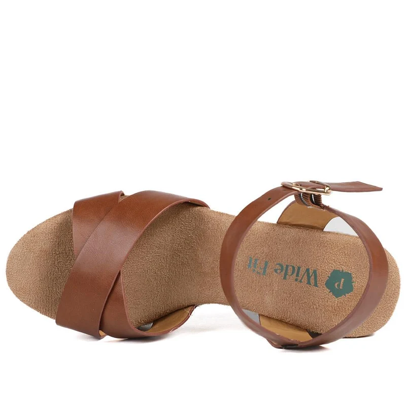 Wide Fit Espadrille Wedge Sandals - WBINS37095W / 329 258 - Tan