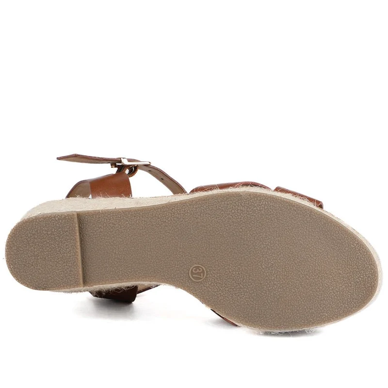 Wide Fit Espadrille Wedge Sandals - WBINS37095W / 329 258 - Tan