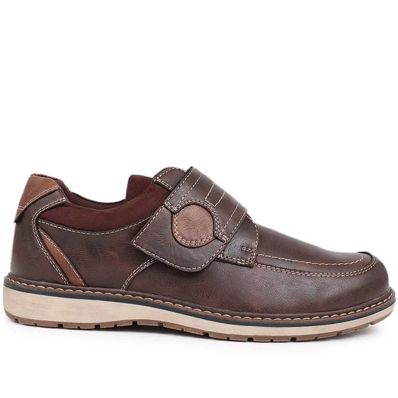 Wide Fit Touch-Fasten Trainers - WBINS40055 / 325 793 - Dark Brown