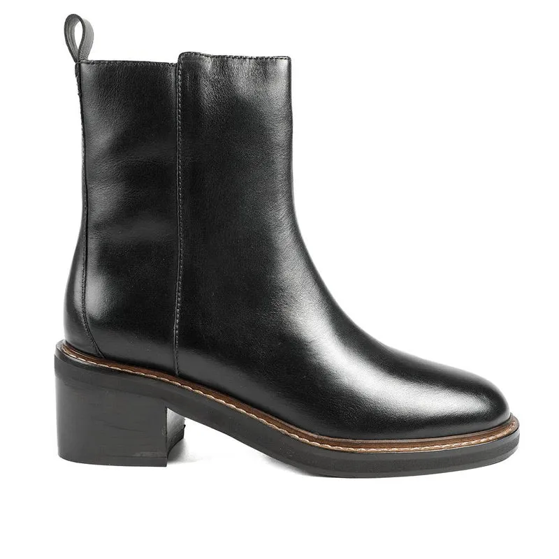 Krystel Leather Block Heel Ankle Boots - KRYSTEL / 329 156 - Black Leather
